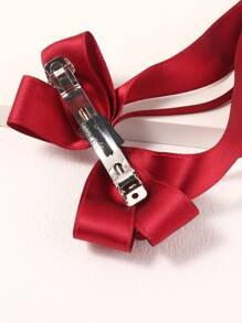 1pc Girl'S Ladylike White Bowknot Back Head Spring Clip With Pink Bowknot Ribbon Hair Accessory For Daily Life Or Vacation - Red - View 3