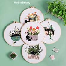 假日貓,花卉,向日葵刺繡套件材料套裝,新款假日貓手工刺繡diy材料套件,由黑貓,花卉,仙人掌和綠色植物為主題設計,讓您自己創造出精美的刺繡作品。物料包中包含您需要的所有材料和工具,讓您輕鬆愉快地完成刺繡作品。包含20cm竹繡圈。 - 白色 - 查看 3