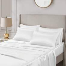 4/6 Pieces Solid Satin Luxury Sheet Set With 1*Flat Sheet,1*Fitted Sheet,4*Pillowcases Without Core,Luxury Silky With Natural Sheen,Elastic 14" Pocket Fits Up To 16" Mattress,Soft Comfortable Breathable Bedding Mattress Protector Set,All-Season Elegant Home Textile For Full-Queen-King-California King Size,Ideal Festive Celebrations Holiday Gift For Bedroom Decor - Trắng - Xem 6