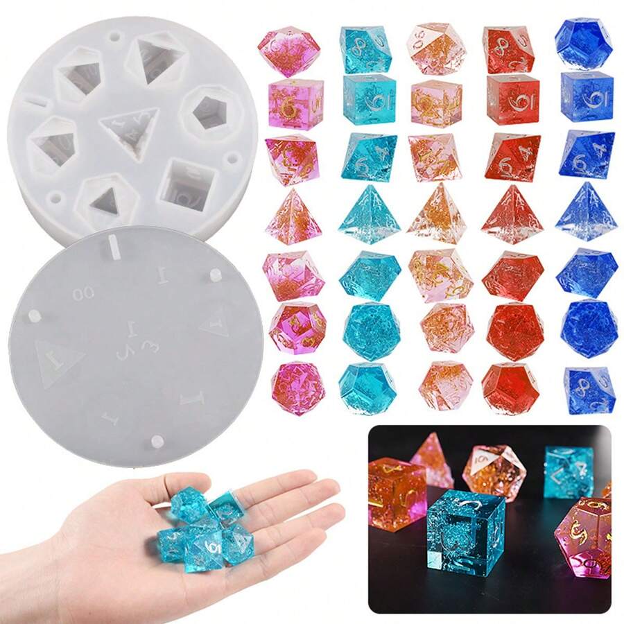 1 件骰子树脂模具硅胶，用于环氧树脂铸造的骰子硅胶模具，带有 7 个标准立体骰子腔，用于 DIY 骰子制作的树脂模具，桌游骰子圣诞礼物 - 白色 - 查看 1