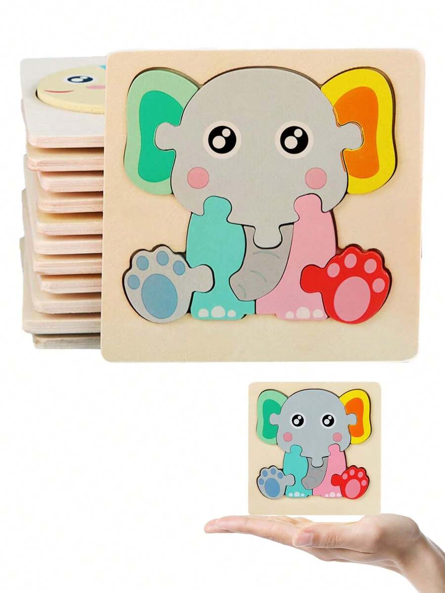 1入組3d幼兒拼圖,優美可愛的卡通動物、飛機、船、火箭、潛艇、挖土機、火車拼圖,智力兒童早期教育啟蒙認知玩具(部分零件隨機發送) - 彩色 - 查看 1