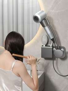 1入組浴室牆掛風筒架,配有儲物架,無需鑽孔