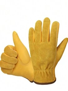 Protective Gloves Cowhide Leather Welding Labor Protection Gloves Garden Work Handling Gloves - Yellow - View 2