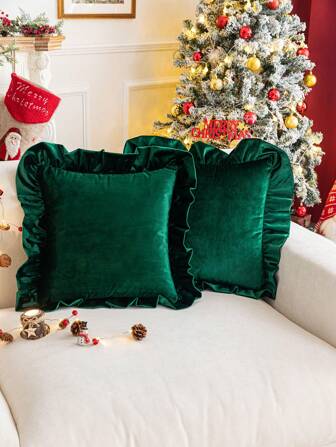 1 件意大利温暖天鹅绒荷叶边 100% 涤纶枕套，不含枕芯