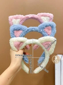 3pcs Girls' Cute Plush Cat Ear Headband In Candy Colors - Multicolor - View 2