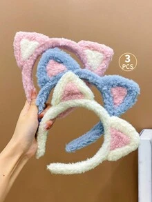 3pcs Girls' Cute Plush Cat Ear Headband In Candy Colors - Multicolor - View 4