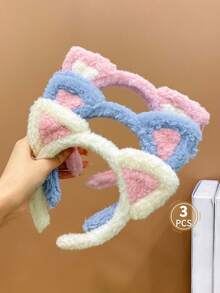 3pcs Girls' Cute Plush Cat Ear Headband In Candy Colors - Multicolor - View 6