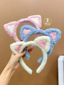 3pcs Girls' Cute Plush Cat Ear Headband In Candy Colors - Multicolor - View 5
