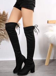 女款時尚舒適及膝靴 - 黑色 - 查看 4