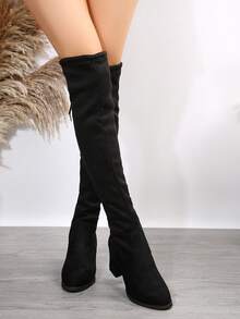 女款時尚舒適及膝靴 - 黑色 - 查看 6