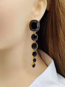 一雙歐美風格合金鑲嵌亞克力寶石橢圓拼接長吊墜耳環女士派對街拍日常配飾