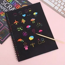 1pc Large Scratch Painting Book For Diy, Colorful Drawing & Doodling, Puzzle Scratch Paper, For Birthday Party & Festival, Easy Painting Tool - Black - View 4