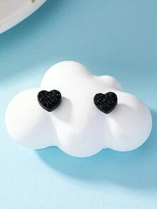 1pair Gorgeous Women's Heart Shaped Metal Stud Earrings With Red Drills & Black Enamel - Black - View 10