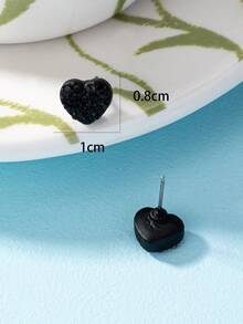 1pair Gorgeous Women's Heart Shaped Metal Stud Earrings With Red Drills & Black Enamel - Black - View 8