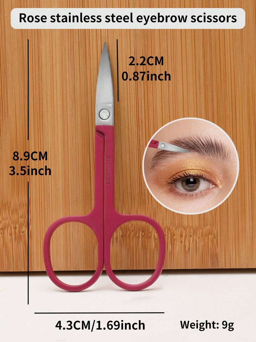 2.0 Rose Red Stainless Steel Eyebrow Trimming Scissors - Hot Pink - View 1