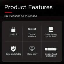 Thinkplus 1 件 Usb 隨身碟 128gb 256gb 512gb 1tb 2tb,usb 3.2 記憶棒筆式驅動器 Usb 棒鑰匙防水適用於 Pc 平板電腦筆記型電腦 Tu200 Pro,鋅合金 - 灰色 - 查看 11