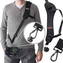 1 pieza Correa de cámara para el hombro Focus F-1, Correa de transporte rápido acolchada para el cuello negro para cámara DSLR - Negro - Ver 1