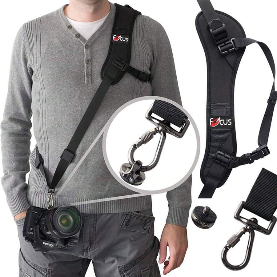 1 pieza Correa de cámara para el hombro Focus F-1, Correa de transporte rápido acolchada para el cuello negro para cámara DSLR - Negro - Ver 1