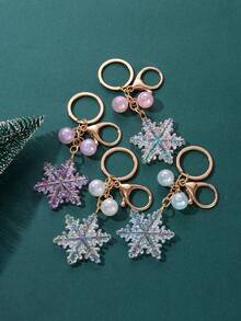 Christmas Transparent Acrylic Snowflake Shaped Creative Keychain Pendant - Blue - View 3