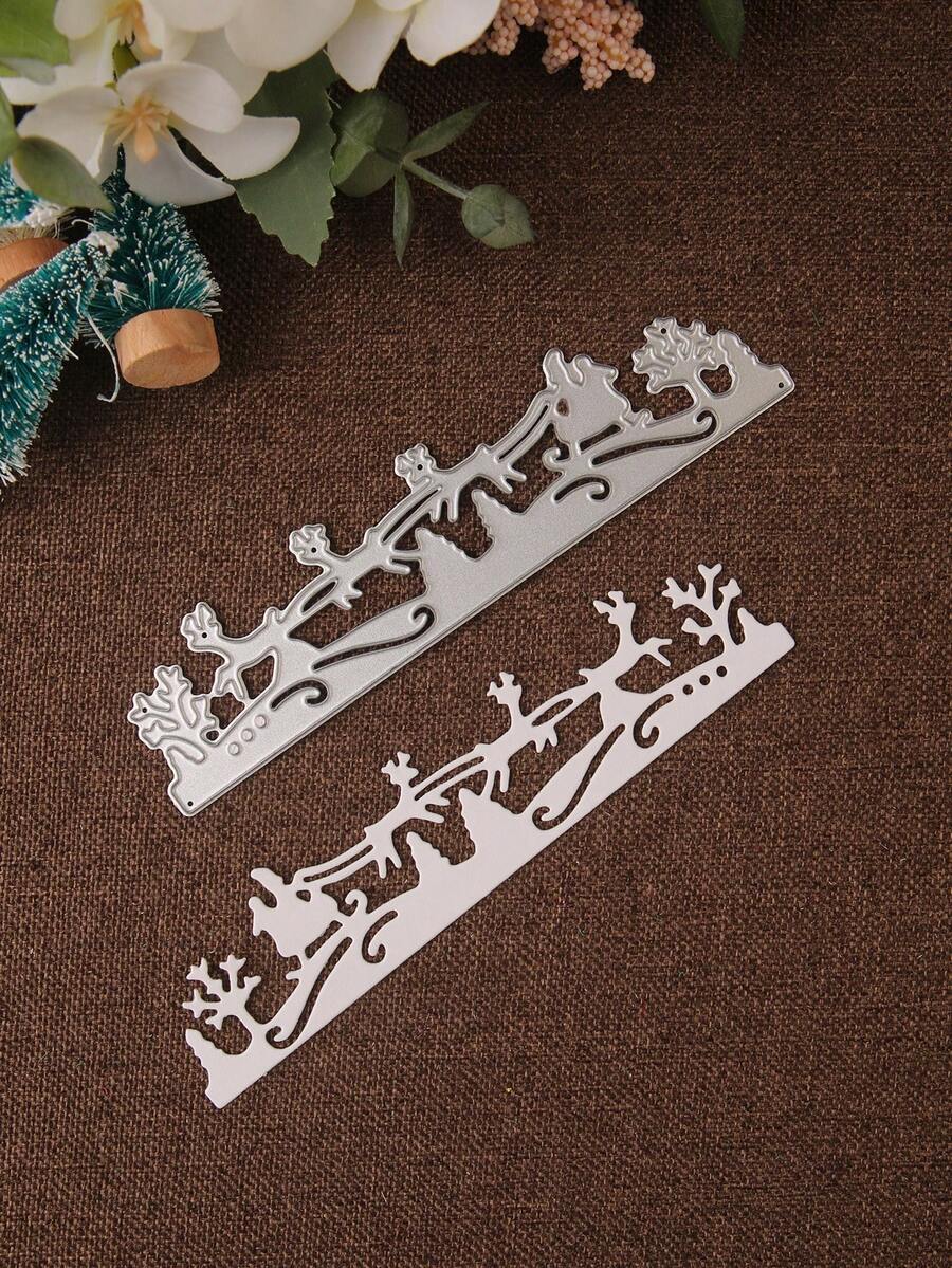 1 Pieza Molde De Troquelado De Relieve Con Patrón De Trineo Navideño Y Reno - Plateado - Ver 1