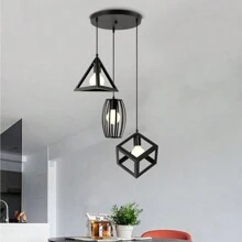 北欧三灯餐厅吊灯，现代简约创意个性化锻铁吸顶吊灯，适用于书房、咖啡厅、酒吧、走廊 - 黑色 - 查看 5