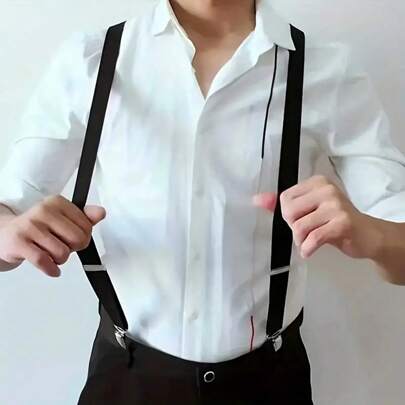 1pc Men's Solid Color Elastic Suspender, Adjustable And Stretchable Belt With Clips Harness For Going Out Outfit Wedding Party And For Gift Autumn-Winter Accessories Halloween Costume,Suitable For Teens, Youth,Men,Casual, Outdoor, Athletic, Vacation, Graduation Gifts, Birthday, Daily Wear