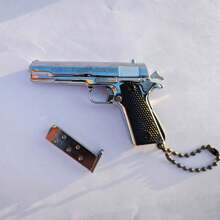 Full Metallic 1:3 Scale Laser Engraved Bright Silver 1911 Pistol Keychain Backpack Pendant Toy Model Gift Bag Accessories Lanyards With Id Holder Car Accessories Bag Charms - Silver - View 4