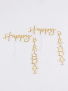 1 件壓克力生日蛋糕裝飾,帶有生日快樂字樣,適用於烘焙裝飾和派對用品 - 金色 - 查看 4