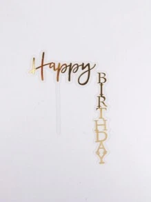 1 件壓克力生日蛋糕裝飾,帶有生日快樂字樣,適用於烘焙裝飾和派對用品 - 金色 - 查看 6