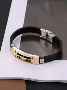 朋克潮流街風格老鷹黑底紋理鈦鋼皮革手鍊 - 黑色 - 查看 4