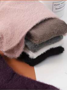 1pair White Plush Socks - Pink - View 2