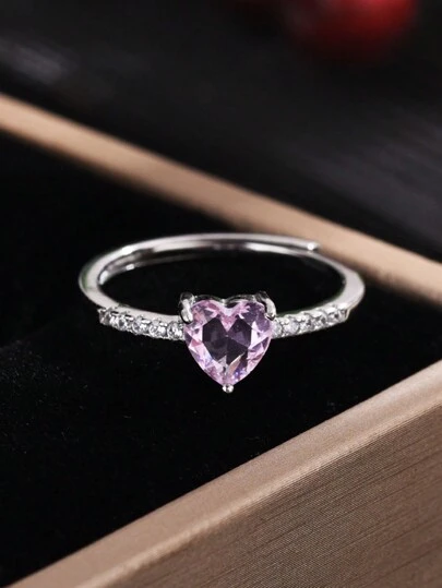 1 chiếc nhẫn hình trái tim bằng thép không gỉ thời trang, nhẫn hình trái tim phong cách Âu Mỹ dành cho nữ