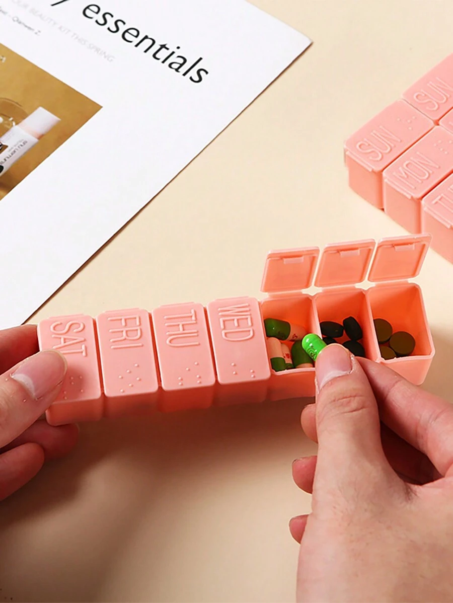 1 件 7 格收納盒,一週藥盒,點字藥盒藥盒,維生素魚油補充收納盒,旅行便攜式藥盒,家庭必備,粉紅色。藥盒藥盒藥盒收納盒