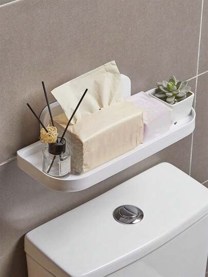 1 件，家用浴室卫生间收纳架无缝壁挂镂空储物架杂物多功能收纳架，浴室配件，房间装饰