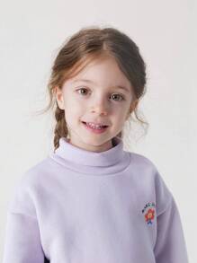 女童可愛有趣的半領保暖衬里印花運動衫,適用於秋冬季節 - 紫色 - 查看 3