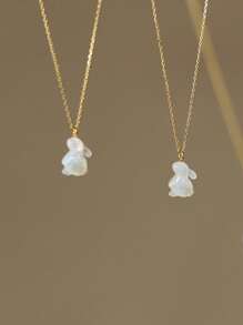 1pc Minimalist Stainless Steel Jade Rabbit Necklace For Women, Birthday Party Gift - Gold - View 3