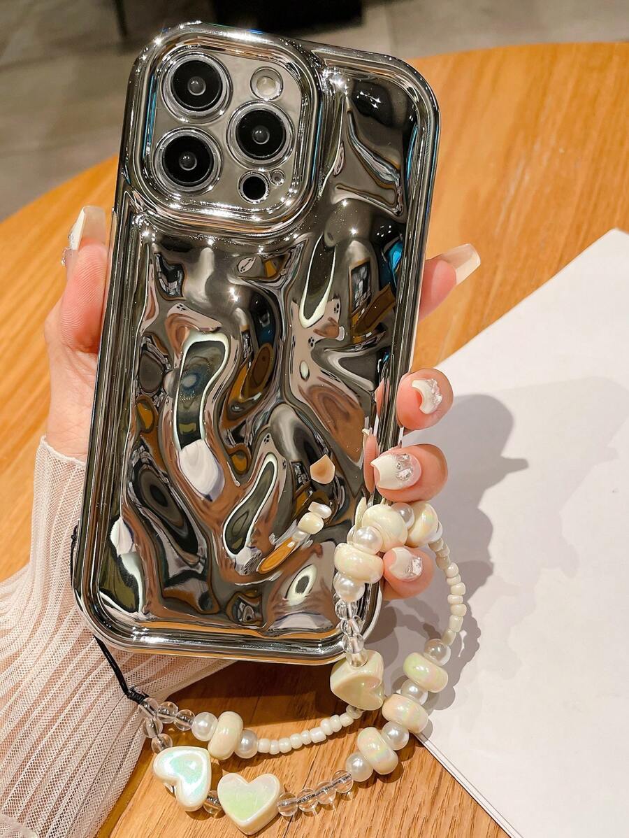 Coque de téléphone antichoc Apple électroplaquée avec texture météore et sangle en forme de cœur