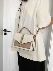 Túi đeo chéo Nữ Khóa Khối Màu Có thể điều chỉnh được Tay cầm Top Giải trí Thanh lịch - Màu Khaki - Xem 2