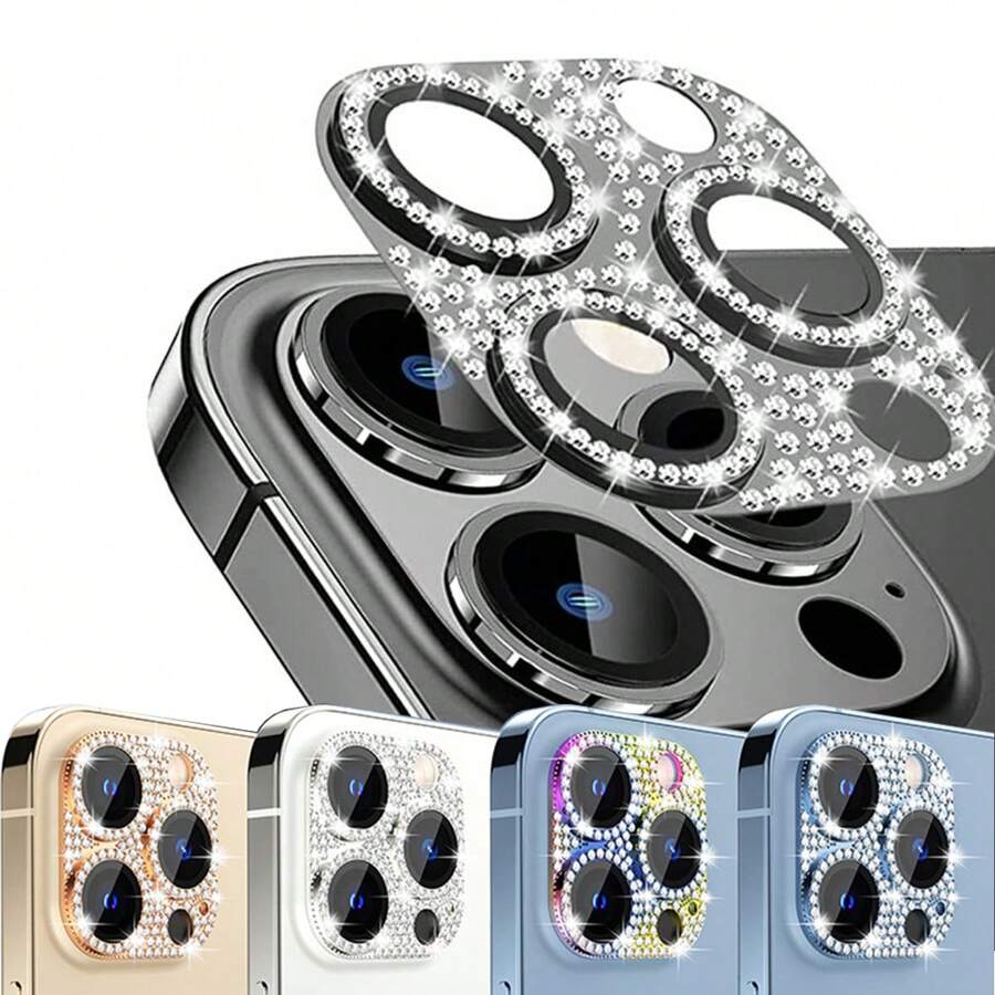鑲嵌鑽石金屬相機鏡頭保護器，適用於Apple iPhone 15 Pro Max 14 13 12 11，防刮花