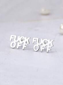 1pair Personalized Creative Letter Stud Earrings, Unisex - Silver - View 2