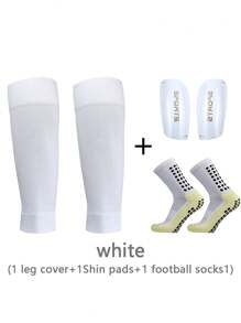 1雙男式透氣吸汗足球訓練襪,附1雙腿套,專業足球訓練運動襪,保護腿部,壓縮足球襪,男式壓縮腿套,針織腿套,吸汗+附1雙具有抗衝擊和吸震技術的pu脛套,弧形設計貼合小腿運動 - 白色 - 查看 1