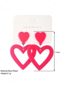 1pair Creative And Personalized Pink Heart Earrings - Hot Pink - View 4