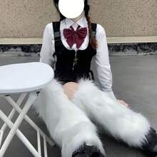 YiPinOu 女士人造毛皮腿套，日式秋冬黑白针织腿套，舒适保暖 - 白色 - 查看 3