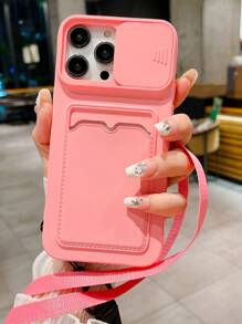 Ốp lưng TPU lỏng màu đen mới có khe cắm thẻ và bảo vệ camera trượt, ốp điện thoại chống rơi màu đen - Hồng - Xem 1