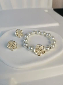 1 Set Mother's Day Gift For Women Jewelry Pearl Flower Necklace, Bracelet, Earrings Classic Retro Shiny Office Fashion Teacher's Day Gifts Bohemian Beach Jewelry Necklace Christmas, Valentine's Day, Thanksgiving Gift Valentines,Mom,Mother,Mother's Day,Gift - White - View 7