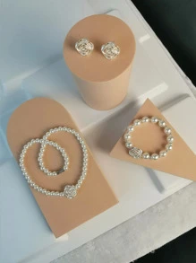 1 Set Mother's Day Gift For Women Jewelry Pearl Flower Necklace, Bracelet, Earrings Classic Retro Shiny Office Fashion Teacher's Day Gifts Bohemian Beach Jewelry Necklace Christmas, Valentine's Day, Thanksgiving Gift Valentines,Mom,Mother,Mother's Day,Gift - White - View 8