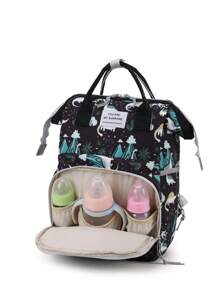 1pc Nylon Diaper Bag With Dinosaur Print, Big Capacity And Zipper Closure For Daily Use By Moms - Black - View 3
