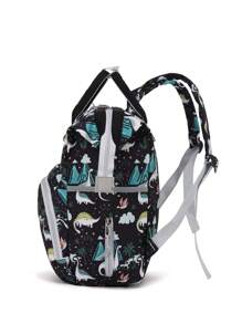 1pc Nylon Diaper Bag With Dinosaur Print, Big Capacity And Zipper Closure For Daily Use By Moms - Black - View 4