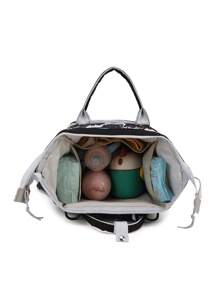 1pc Nylon Diaper Bag With Dinosaur Print, Big Capacity And Zipper Closure For Daily Use By Moms - Black - View 7