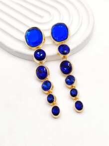 一雙歐美風格合金鑲嵌亞克力寶石橢圓拼接長吊墜耳環女士派對街拍日常配飾